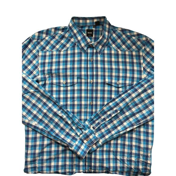 Hugo Boss Mens Slim Fit Blue & White Checked Shirt XL - Picture 4 of 8